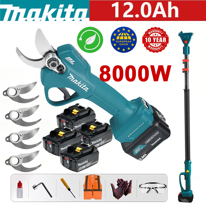 【Stilp telescopic: 3 M】 Foarfece de grădină Makita DUP361PT2 + Afișaj LED pentru putere - (24 ore de viață a bateriei) Motor fără perii de 8000 W Foarfece de tăiat baterie cu litiu + Baterie 96 V 12,0 Ah * 3 + Încărcător + lamă din aliaj SK9 * 4 + cutie de scule + lubrifiant + protecție pentru ochi, garanție 10 ani