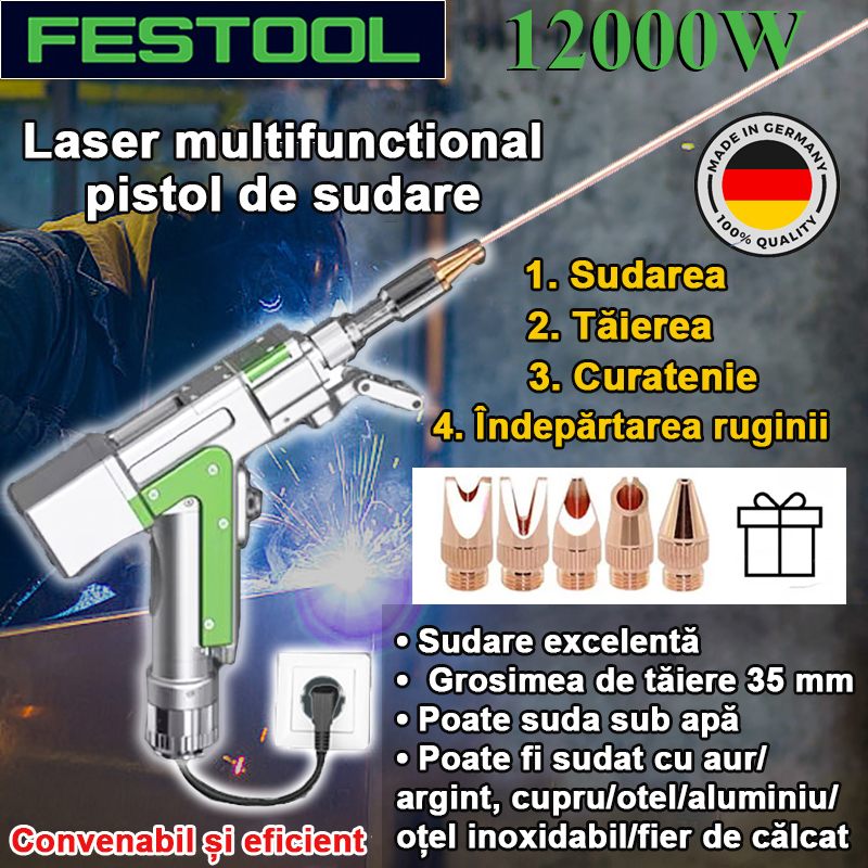 12000W【4in1】: sudura + curatare + taiere + indepartare rugina (viteza 30m/min, grosime de taiere 0-35mm)